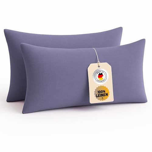 Chambry Leinen Kissenbezüge 2er-Set - 100% gewaschenes Leinen, handgefertigt in Deutschland - atmungsaktiv klimaneutral bügelfrei und pflegeleicht - Kissenbezug 40 x 80 cm Lila von CHAMBRY MADE IN GERMANY