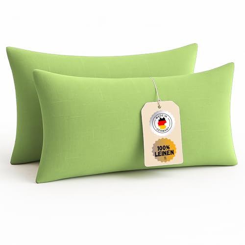 Chambry Leinen Kissenbezüge 2er-Set - 100% gewaschenes Leinen, handgefertigt in Deutschland - atmungsaktiv klimaneutral bügelfrei und pflegeleicht - Kissenbezug 40 x 80 cm Mint von CHAMBRY MADE IN GERMANY