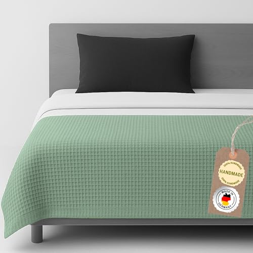 chambry Tagesdecke 140x200 cm - 100 % Baumwolle Waffelstruktur - weiche & atmungsaktive Baumwolldecke - zeitlose & waschbare Kuscheldecke, Möbelüberwurf, Couchüberwurf oder Bettüberwurf - Pastell Mint von CHAMBRY MADE IN GERMANY