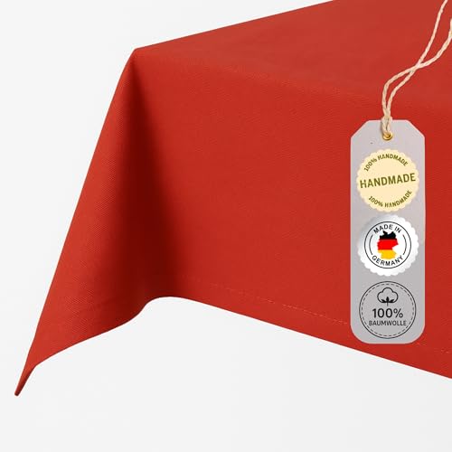 chambry Tischdecke 100% Baumwolle (Canvas) - Größe und Farbe wählbar - Handarbeit Made in Germany - robuste hochwertige Tischwäsche - Rot 110cm x 140cm von CHAMBRY MADE IN GERMANY
