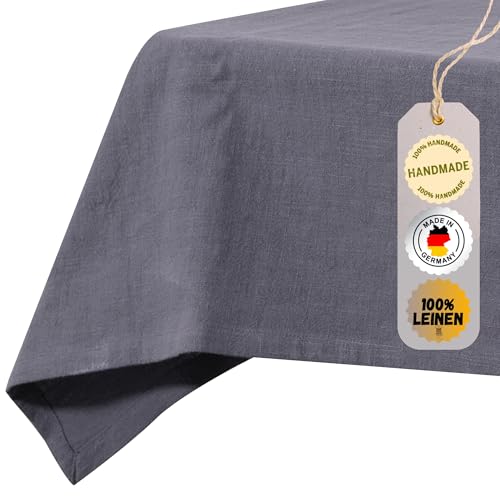 chambry Tischdecke 100% Leinen Stonewashed – Handarbeit Made in Germany – Größe und Farbe wählbar – hochwertige und nachhaltige Tischwäsche aus Naturmaterial - Anthrazit 130cm x 240cm von CHAMBRY MADE IN GERMANY
