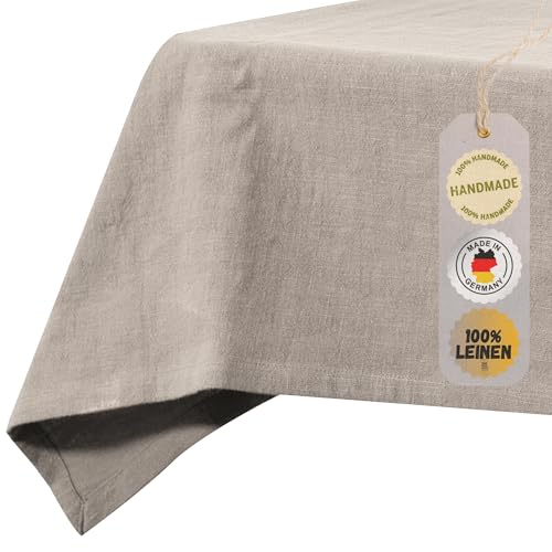 chambry Tischdecke 100% Leinen Stonewashed – Handarbeit Made in Germany – Größe und Farbe wählbar – hochwertige und nachhaltige Tischwäsche aus Naturmaterial - Sand 110cm x 140cm von CHAMBRY MADE IN GERMANY