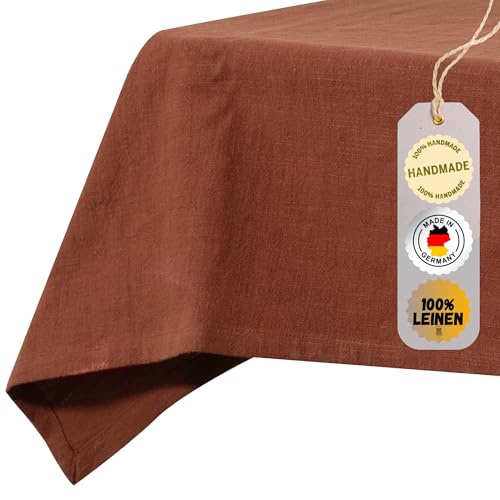 chambry Tischdecke 100% Leinen Stonewashed – Handarbeit Made in Germany – Größe und Farbe wählbar – hochwertige und nachhaltige Tischwäsche aus Naturmaterial - Terra Cotta 130cm x 240cm von CHAMBRY MADE IN GERMANY