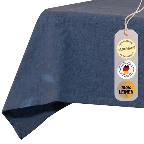 chambry Tischdecke 100% Leinen Stonewashed – Handarbeit Made in Germany – Größe und Farbe wählbar – hochwertige und nachhaltige Tischwäsche aus Naturmaterial - Blau 130cm x 300cm von CHAMBRY MADE IN GERMANY