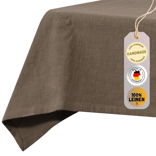 chambry Tischdecke 100% Leinen Stonewashed – Handarbeit Made in Germany – Größe und Farbe wählbar – hochwertige und nachhaltige Tischwäsche aus Naturmaterial - Braun 110cm x 135cm von CHAMBRY MADE IN GERMANY