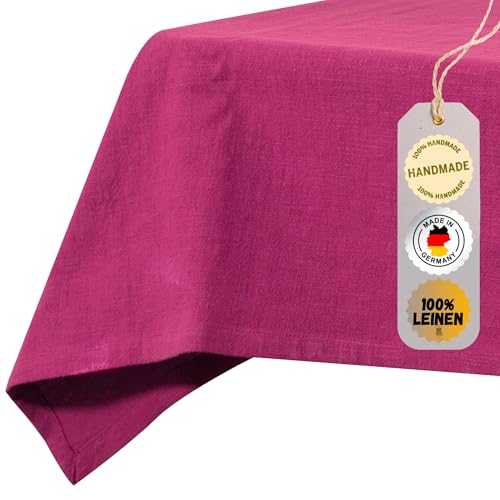 chambry Tischdecke 100% Leinen Stonewashed – Handarbeit Made in Germany – Größe und Farbe wählbar – hochwertige und nachhaltige Tischwäsche aus Naturmaterial - Magenta 130cm x 240cm von CHAMBRY MADE IN GERMANY