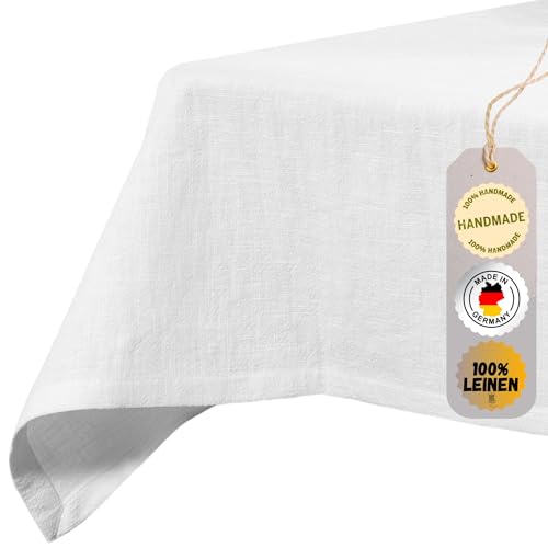 chambry Tischdecke 100% Leinen Stonewashed – Handarbeit Made in Germany – Größe und Farbe wählbar – hochwertige und nachhaltige Tischwäsche aus Naturmaterial - Weiß 135cm x 380cm von CHAMBRY MADE IN GERMANY