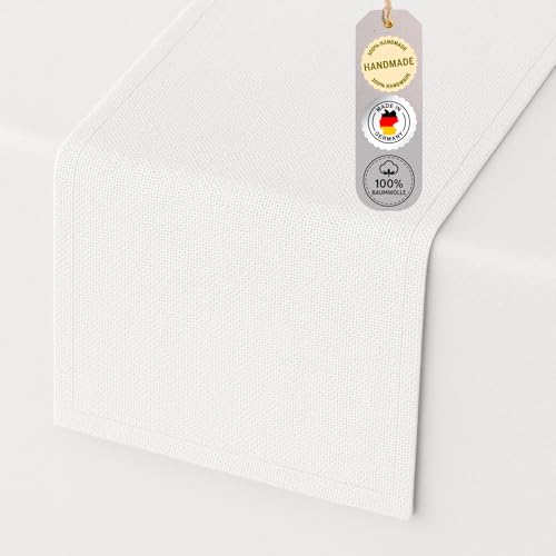 chambry Tischläufer 100% Baumwolle (Canvas) - Größe und Farbe wählbar - Handarbeit Made in Germany - nachhaltige hochwertige Tischdekoration - Weiß 40cm x 240cm von CHAMBRY MADE IN GERMANY
