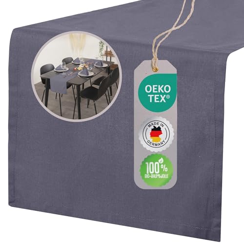 chambry Tischläufer 100% Baumwolle (Canvas) - Größe und Farbe wählbar - Handarbeit Made in Germany - nachhaltige hochwertige Tischdekoration - Anthrazit 40cm x 240cm von CHAMBRY MADE IN GERMANY