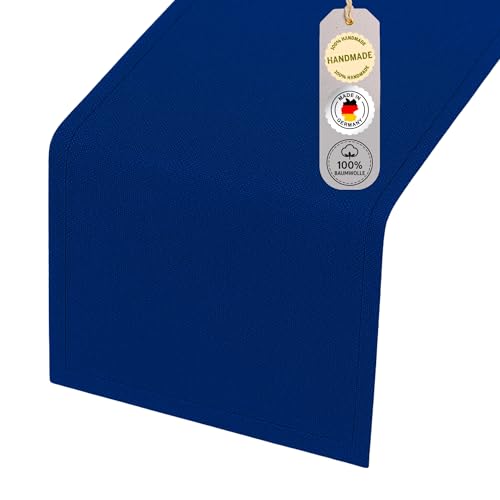 chambry Tischläufer 100% Baumwolle (Canvas) - Größe und Farbe wählbar - Handarbeit Made in Germany - nachhaltige hochwertige Tischdekoration - Blau 30cm x 140cm von CHAMBRY MADE IN GERMANY