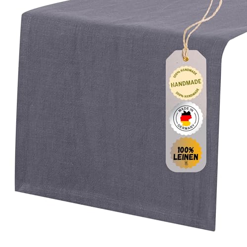 chambry Tischläufer 100% Leinen Stonewashed – Handarbeit Made in Germany – Größe und Farbe wählbar – natürliche und hochwertige Tischdekoration aus Naturmaterial Anthrazit 40cm x 280cm von CHAMBRY MADE IN GERMANY