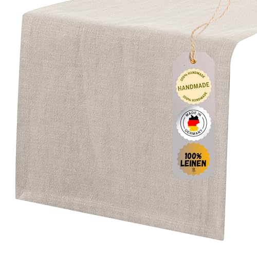 chambry Tischläufer 100% Leinen Stonewashed – Handarbeit Made in Germany – Größe und Farbe wählbar – natürliche und hochwertige Tischdekoration aus Naturmaterial Sand 45cm x 340cm von CHAMBRY MADE IN GERMANY