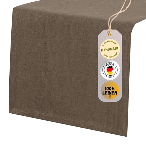 chambry Tischläufer 100% Leinen Stonewashed – Handarbeit Made in Germany – Größe und Farbe wählbar – natürliche und hochwertige Tischdekoration aus Naturmaterial Braun 40cm x 280cm von CHAMBRY MADE IN GERMANY