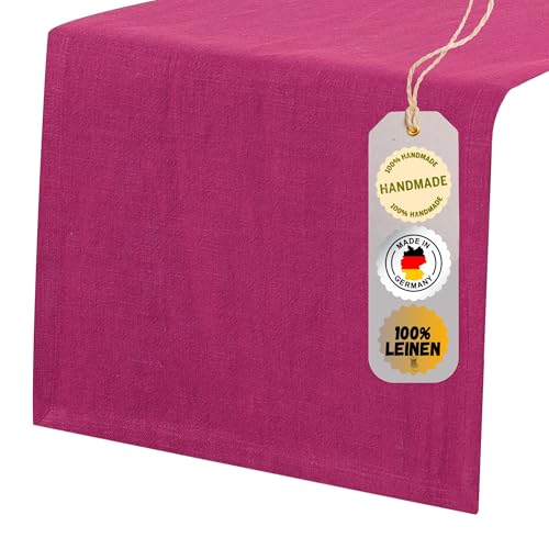 chambry Tischläufer 100% Leinen Stonewashed – Handarbeit Made in Germany – Größe und Farbe wählbar – natürliche und hochwertige Tischdekoration aus Naturmaterial Magenta 30cm x 140cm von CHAMBRY MADE IN GERMANY