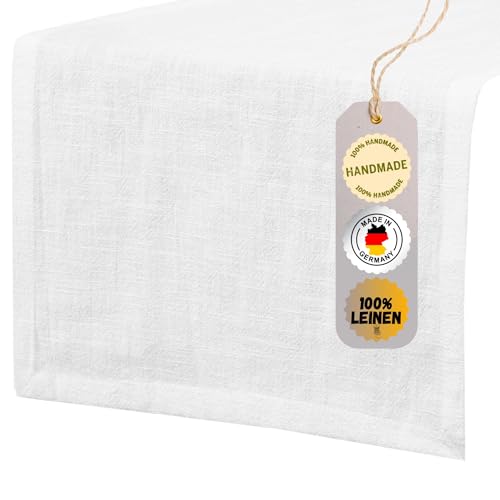 chambry Tischläufer 100% Leinen Stonewashed – Handarbeit Made in Germany – Größe und Farbe wählbar – natürliche und hochwertige Tischdekoration aus Naturmaterial Weiß 30cm x 135cm von CHAMBRY MADE IN GERMANY
