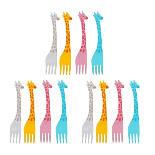 12 Stück Obstgabeln Kinder Giraffe Zahnstocher Kinder Mini Gabeln für Kinder Obstgabeln Plastik Gabel Spieße Kinder für Party Lunchbox Nachmittagstee Geburtstagsfeier von ＣＨＡＭＥＥＮ