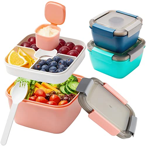 3Stück Bento Box Lunch Behälter Auslaufsichere Brotdose Salatbehälter mit 3 Fächer Besteck Brotzeitbox für Kinder Erwachsene Brotbüchse Wiederverwendbar für Mikrowellen und Spülmaschinen 1500ML 1100ML von ＣＨＡＭＥＥＮ