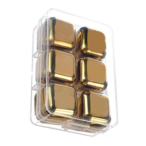 6 StüCk Golden Whisky Steine Set Ice Cubes Metall KüHlsteine Wiederverwendbare Edelstahl EiswüRfel Mit Aufbewahrungsbox von ＣＨＡＭＥＥＮ