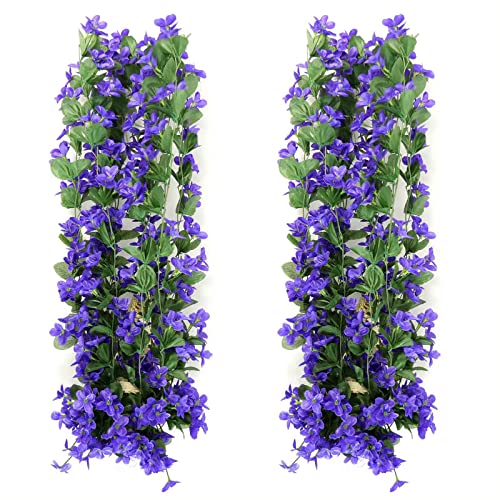 ＣＨＡＭＥＥＮ 2 Stück Kunstblumen Künstlicher Efeu violettfarbenen Blüten hängeblumen künstlich Zuhause Dekoration Hausgarten von ＣＨＡＭＥＥＮ