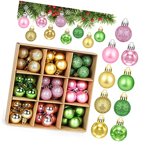 ＣＨＡＭＥＥＮ 54PCS Christbaumkugeln Grün Gold Rosa Bunt,3cm Kunststoff Weihnachtskugeln Plastikkugel, Bemalte Baumschmuck Matt Glänzend Glitzer Gradient Tree Baubles, Hängedekorationen Christbaumschmuck von ＣＨＡＭＥＥＮ