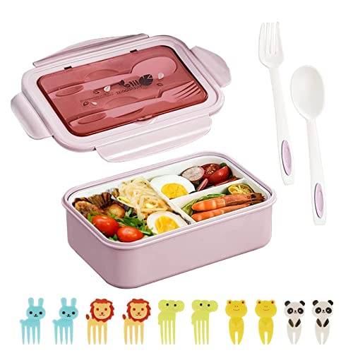 ＣＨＡＭＥＥＮ Lunchbox mit Fächern Bento Box Kinder Erwachsene mit Besteck Auslaufsicher Brotzeitbox Kinder mit Unterteilung Vesperdose Picknick Reisen Brotdose für Kindergarten Frühstücksbox Salatbox von ＣＨＡＭＥＥＮ