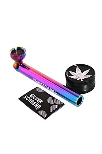 CHAMP HIGH Metall Pur Pfeife Rainbow mit Grinder & Siebe, Schwarz, Klein von Champ High