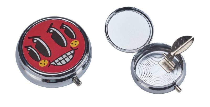 CHAMP Aschenbecher Taschen ASCHENBECHER "Funny Faces" Ø5cm mit Deckel aus Metall 46 (Rot), rund Mini Taschenaschenbecher Reiseaschenbecher Reise Outdoor von CHAMP