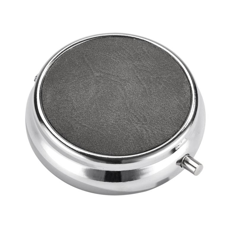 CHAMP Aschenbecher Taschen ASCHENBECHER "Leder" Ø5cm mit Deckel aus Metall 72 (Grau), mit Ablagefläche rund mini Taschenaschenbecher Reise Reiseaschenbecher von CHAMP