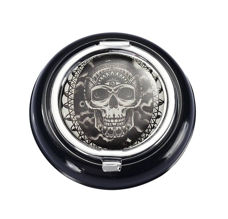 CHAMP Aschenbecher Taschen ASCHENBECHER Ø6,7cm Schädel Skul mit Deckel 21 (Motiv-1), Glutkiller Metall rund mini Reiseaschenbecher Taschenaschenbecher von CHAMP
