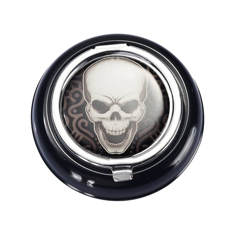 CHAMP Aschenbecher Taschen ASCHENBECHER Ø6,7cm Schädel Skul mit Deckel 21 (Motiv-4), Glutkiller Metall rund mini Reiseaschenbecher Taschenaschenbecher von CHAMP