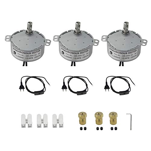 CHANCS 3 STÜCKE Plattenspielermotor Synchronmotor elektrisch 220 V TYC-50 2,5–3 U/min mit 7 mm flexiblem Kupplungsstecker und Netzkabelschalterstecker für Becherwender von CHANCS