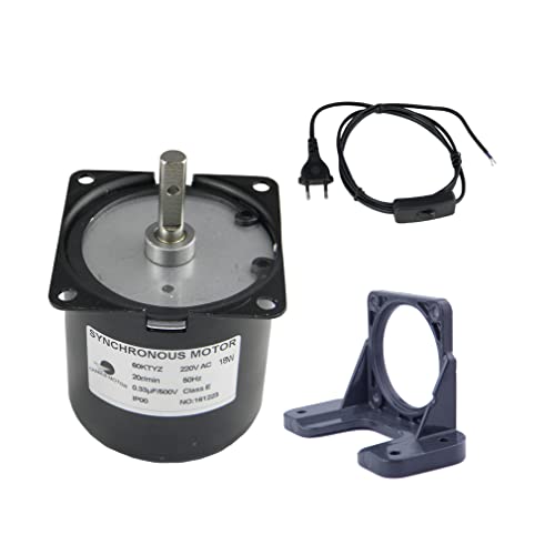 CHANCS Synchronmotor Niedriger Geschwindigkeit Permanentmagnet 220V 60KTYZ 20U/min mit Halterung und Stromkabel 10Kgf.cm Drehmoment und Netzkabel-Schaltstecker Fester Sitzplatz von CHANCS