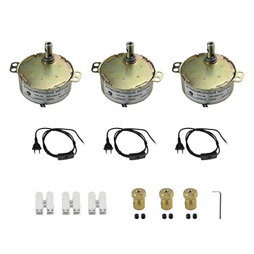 CHANCS 3PCS TYC-50 220 V 5–6 U/min Plattenspieler-Synchronmotor mit 7 mm flexiblem Kupplungsstecker und 1,8 m Netzkabel Schalterstecker Plattenspieler-Getriebebox für Mikrowellenofen von CHANCS