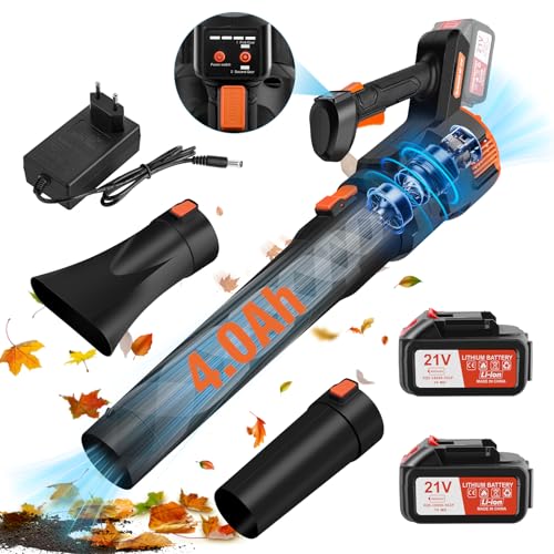 CHANGEMOORE 53 m/s bürstenloser Akku-Laubbläser mit 2X4000 mAh, Ladegerät & 2 Düsen, 21 V Laubbläser kabellos, 3-Gang-Modus, Leichter Laubbläser für nasses Laub/Schnee/Staub, Schwarzorange von CHANGE MOORE
