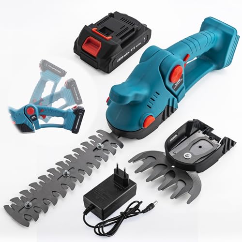 CHANGEMOORE 21V 2-in-1 Akku Gras- und Strauchschere Mit 2.5Ah Akku und Ladegerät, Rasenkantenschneider, Gartenschere 13cm, Strauchschere 23cm (Arbeitsdauer: 2.5 Std., Ladezeit: 1-1,3 Std) von CHANGEMOORE