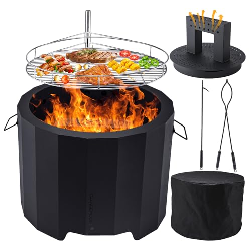 CHANGEMOORE Rauchfreie Feuerschale, 50 cm großer Feuerstellenofen für den Außenbereich mit dreifacher Verbrennung und abnehmbarem Aschebehälter, Feuerstellenabdeckung, Grill, Schürhakenset CHANGEMOORE Rauchfreie Feuerschale, 50 cm großer Feuerstellenofen für den Außenbereich mit dreifacher Verbrennung und abnehmbarem Aschebehälter, Feuerstellenabdeckung, Grill, Schürhakenset von CHANGEMOORE
