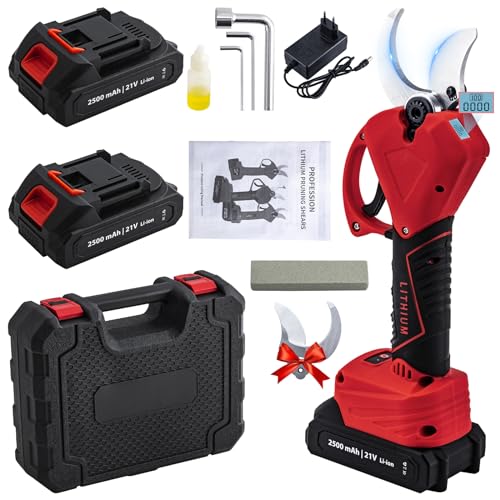 CHANGEMOORE Schnurlose Akku Astschere, 40mm akku Gartenschere mit 2 x 2.5Ah-Akkus, 8 Betriebsstunden, 2-Stunden-Ladegerät, 2V Gartenschere Akku mit LCD-Display, Baumschere, Rebschere, Rosenschere CHANGEMOORE Schnurlose Akku Astschere, 40mm akku Gartenschere mit 2 x 2.5Ah-Akkus, 8 Betriebsstunden, 2-Stunden-Ladegerät, 2V Gartenschere Akku mit LCD-Display, Baumschere, Rebschere, Rosenschere von CHANGEMOORE