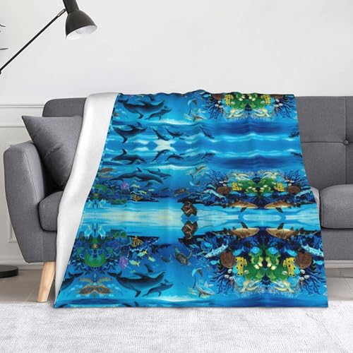 CHANGLEI Sea Blue Marine Life Weiche Flanell-Fleecedecke, leicht, warm, einseitig bedruckt, für Sofa, Camping, Reisen, Anti-Pilling, maschinenwaschbar CHANGLEI Sea Blue Marine Life Weiche Flanell-Fleecedecke, leicht, warm, einseitig bedruckt, für Sofa, Camping, Reisen, Anti-Pilling, maschinenwaschbar von CHANGLEI