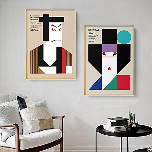 Bauhaus Abstrakte Geometrische Japanische Samurai Geisha Poster Leinwand GemäLde Druck Wandkunst Bild FüR Wohnzimmer Dekor 30x50cm(12x20in)X2 Rahmenlos von CHANGSHANBAIHUO