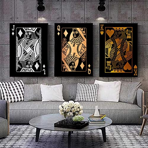 CHANGSHANBAIHUO Vintage Poker Spielkarten Leinwand GemäLde Retro Poster Und Drucke Wandkunst Bar Pub Casino Bilder FüR Heimdekoration 80x100cmx3(32x40''X3) Rahmenlos von CHANGSHANBAIHUO