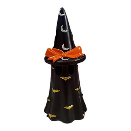 CHANGYUE Halloween süße Geisterstatue, Halloween Dekoration Ghost Skulptur Statue mit Hexenhut, Harzskulpturfigur for Innenhäuser -Büro -Schreibtischdekor (schwarz) von CHANGYUE