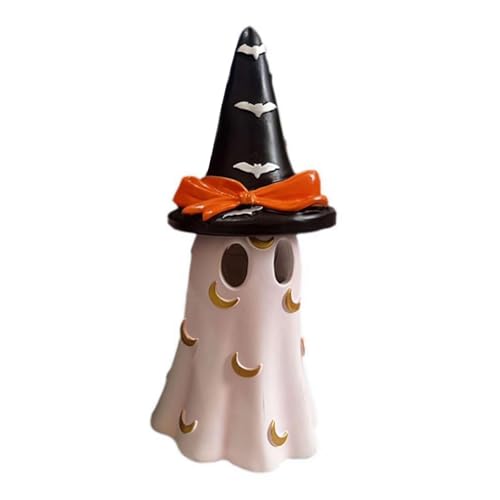 CHANGYUE Halloween süße Geisterstatue, Halloween Dekoration Ghost Skulpturstatue mit Hexenhut, Harzskulpturfigur for Home Office Desk Decor (Pink) von CHANGYUE