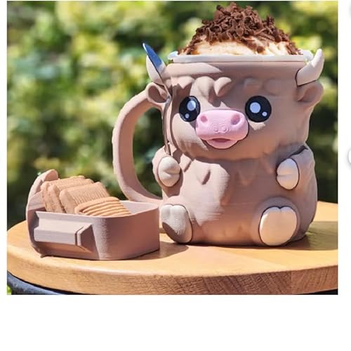 Highland Cow Eisbecherhalter, 3D-gedruckter Eiscreme-Becherhalter mit Frostschutz-Griff, süßer Tier-Eiscreme-Kühler Behälter, auslaufsicherer Popsicle-Halter, Bierdosen- und Becherhalter von CHANGYUE