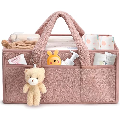 CHANXIUZAI Baby Wickeltasche Organizer，Baby-Windel-Caddy Organizer für Wickeltisch，Multifunktional Tragbar Wickel Organizer für Feuchttücher und Babysachen (Rosa) von CHANXIUZAI