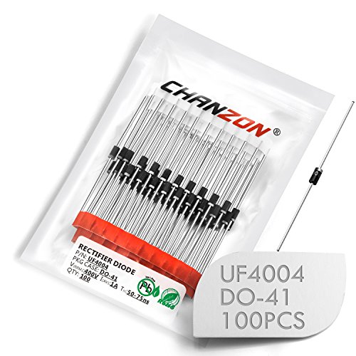 (Packung mit 100 Stück) Chanzon UF4004 Ultra Fast Recovery Gleichrichterdiode 1A 400V 50-75ns DO-41 (DO-204AL) Axial 1 Ampere 400 Volt Elektronische Dioden von CHANZON