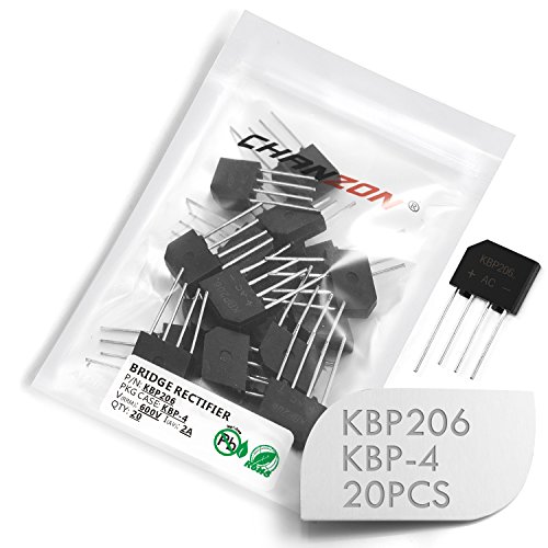 (Packung mit 20 Stück) Chanzon KBP206 Brückengleichrichterdiode 2A 600V KBP-4 (SIP-4) Einphasig Vollwellen 2 Ampere 600 Volt Elektronische Siliziumdioden von CHANZON