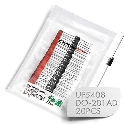 (Packung mit 20 Stück) Chanzon UF5408 Ultra Fast Recovery Gleichrichterdiode 3A 1000V 50-75ns DO-201AD (DO-27) Axiale 3 Ampere 1000 Volt elektronische Dioden von CHANZON