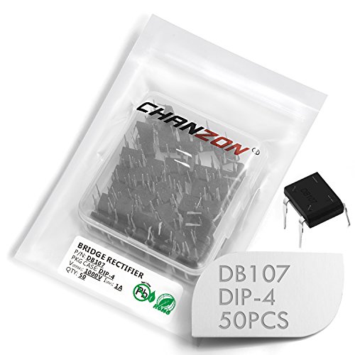 (Packung mit 50 Stück) Chanzon DB107 Brückengleichrichterdiode 1A 1000V DIP-4 (DB-1) Einphasig Vollwellen 1 Ampere 1000 Volt Elektronische Siliziumdioden von CHANZON