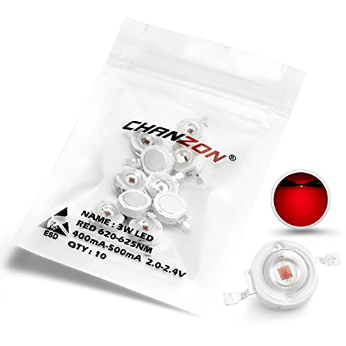 CHANZON 10 Stück High Power LED Chip on Board 3W Rot (400mA - 500mA/DC 2V - 2.4V/3 Watt) Superhelle Intensität SMD COB Licht Emitter Komponenten Diode 3 W Birne Lampe Perlen DIY Beleuchtung von CHANZON