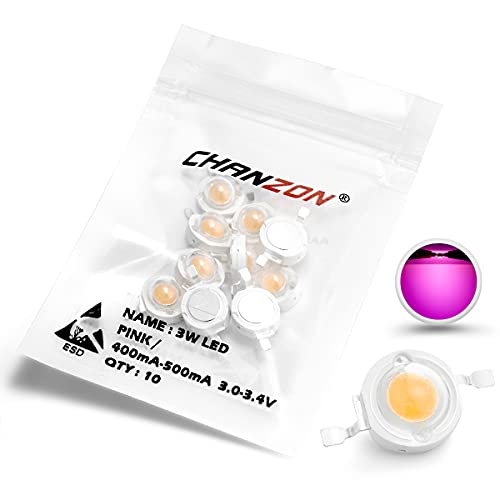 CHANZON 10 Stück High Power Led Chip on Board 3W Pink (400mA - 500mA/DC 3V - 3.4V/3 Watt) Superhelle Intensität SMD COB Licht Emitter Komponenten Diode 3 W Birne Lampe Perlen DIY Beleuchtung von CHANZON